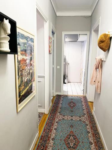 - un couloir avec un tapis au sol dans l'établissement Élysées Charm, à Paris