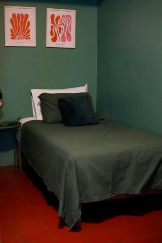 a bed in a room with a green wall at Casa Sabina in Guadalajara