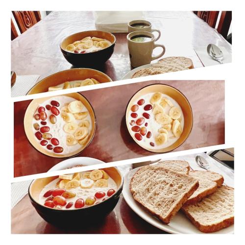 due foto di piatti di cibo per la colazione e pane tostato di Eighty8 Tourist Inn a Coron