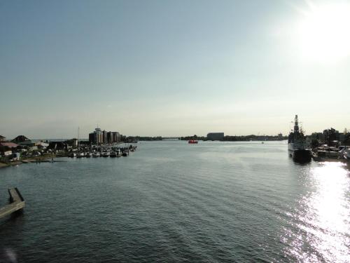 a view of a river with boats in it at Nordseehostel am Bahnhof in Sande