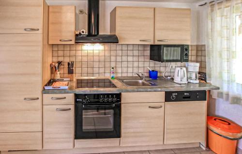 une cuisine avec un évier et une cuisinière four supérieur dans l'établissement Ferienwohnung Below, à Below