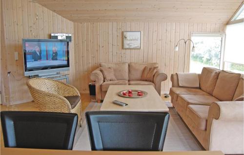 a living room with a couch and a tv at Holiday Home Bogo By 34 With Hot Tub in Bogø By