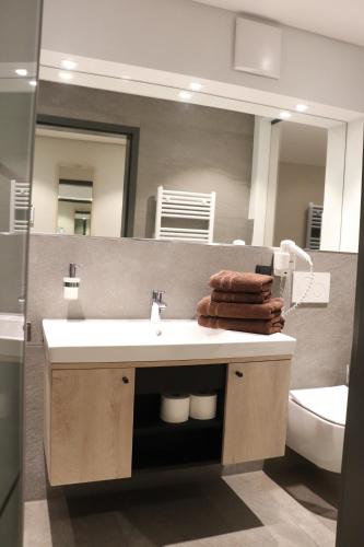 a bathroom with a sink and a mirror at Alte Molke in Meersburg