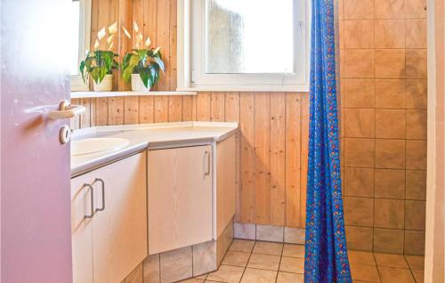 a kitchen with a sink and a shower at Stunning Home In Thisted With Sauna in Klitmøller