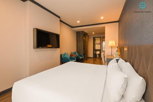 a hotel room with a bed and a television at Solare De Monte Hotel & Spa in Hanoi