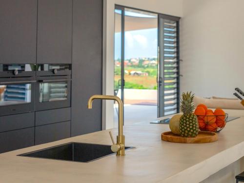a kitchen with a sink and a pineapple on a counter at Villa Encanto del Agua in Jan Thiel