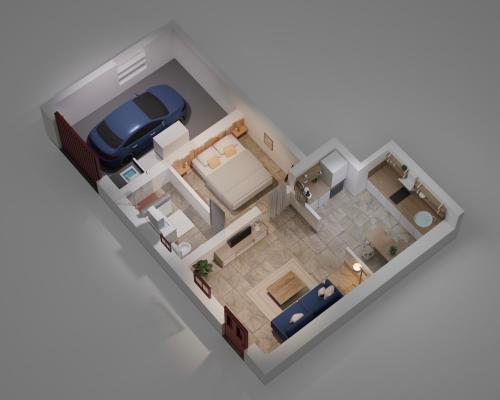 a rendering of a floor plan of a house at LE PTIT HONORE - Appartement 2 pers - Centre Cosy WiFi Clim Garage in Saint-Gilles