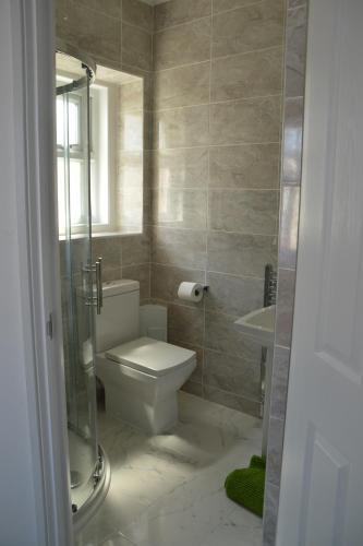 a bathroom with a toilet and a sink at Holly Lodge in Weston-super-Mare