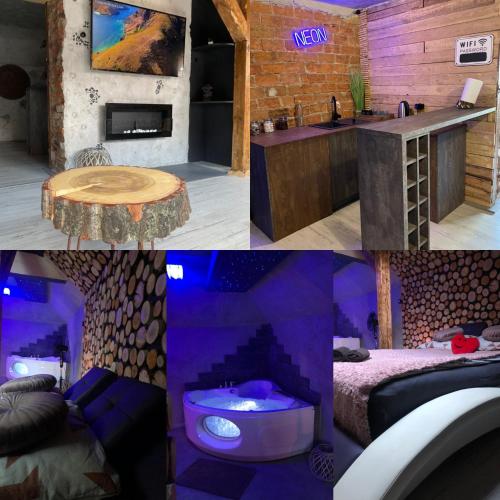 Una cocina o cocineta en Apartament NEON Z JACUZZI -Klima -RYNEK CENTRUM &Parking