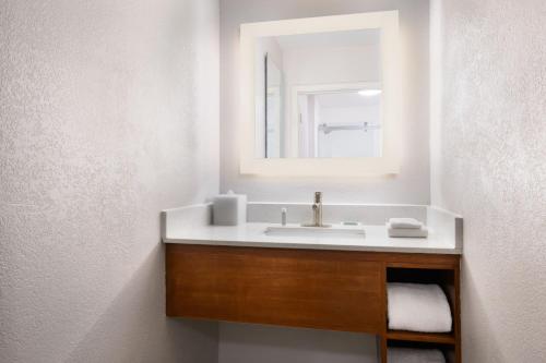 a bathroom with a sink and a mirror at SpringHill Suites by Marriott Newnan in Newnan