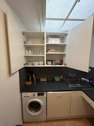 a kitchen with a sink and a washing machine at Berner Bude 3, 2 SZ - top Anbindung in Hamburg