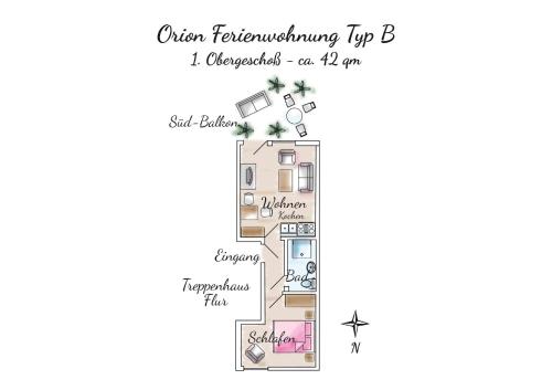 a floor plan of a floor plan of a apartment at Gästehaus Orion - Wohnung 9 in Spiekeroog