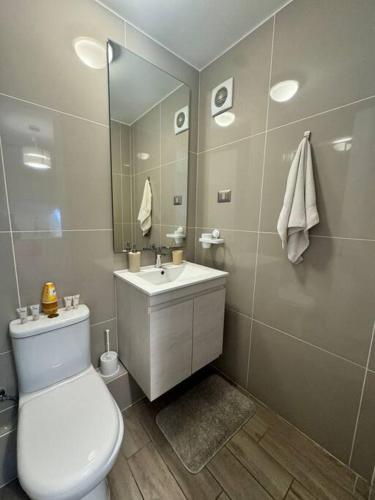 a bathroom with a toilet and a sink and a mirror at PRO HOME Balmaceda III in Antofagasta