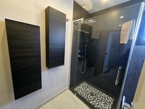 a bathroom with a shower with a glass door at Oasis House in Maspalomas