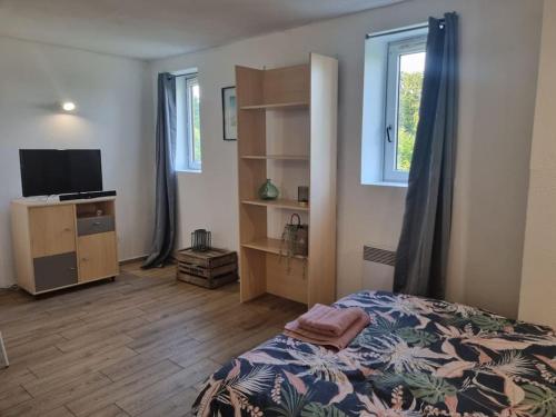 une chambre avec un lit et une télévision dans l'établissement Le Diochon, à Sotteville-lès-Rouen
