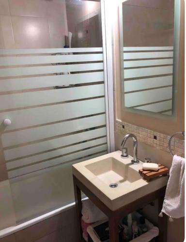 a bathroom with a sink and a shower and a tub at Ballester city in Villa Ballester