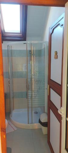 ein Badezimmer mit Dusche und Toilette in der Unterkunft HAUT DE VILLA VU SUR LA MONTAGNE. in Saint-Louis