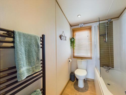 a bathroom with a toilet and a shower and a sink at Tattershall Lakes Mini Breaks - Fishing Lake Two in Lincoln