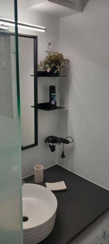 une salle de bain avec des toilettes blanches et un lavabo dans l'établissement Maison de vacances Résidence Agdabella, au Cap d'Agde