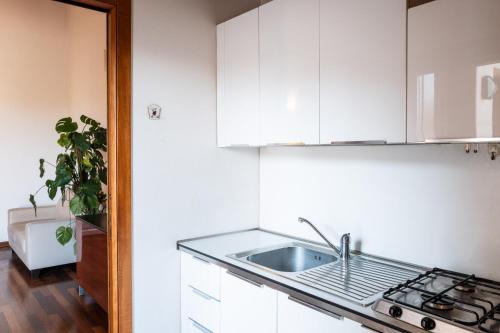 a kitchen with white cabinets and a sink at Alba dei Grappoli in Spresiano