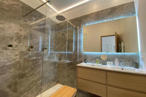 une salle de bain avec douche et lavabo dans l'établissement 06CJ Beautiful apartment in the heart of Cannes, à Cannes