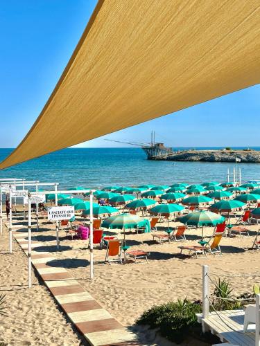 a group of chairs and umbrellas on a beach at Villaggio Porticello Mare in Vieste