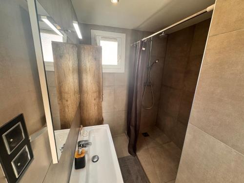 une salle de bain avec un lavabo et une douche dans l'établissement Spacieux/paisible 5 pièces en plein coeur de Nice, à Nice