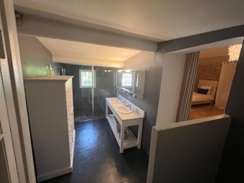 a bathroom with a sink and a mirror at Le Mas Lolivo in Aubignan