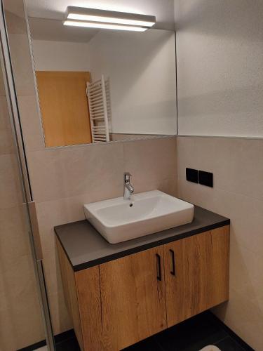a bathroom with a sink and a mirror at Ciüf de Munt in Badia