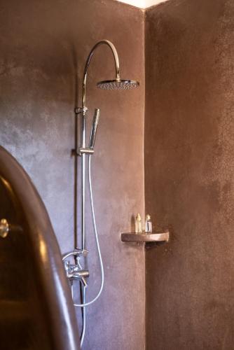a shower with a shower head in a bathroom at Jnane Allia in Douar Soukkane