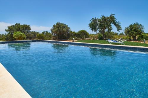 a large swimming pool with blue water at Mercedes Country House in Faro