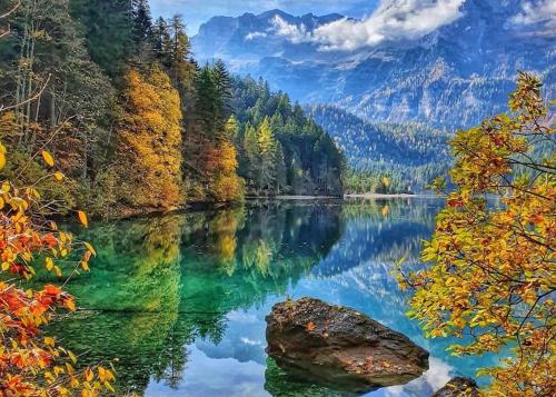 a view of a lake in the mountains at Living with style between mountains & apple orchards in Tuenno