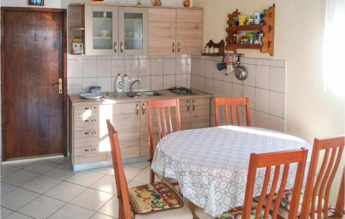 een keuken met een tafel, stoelen en een spoelbak bij Amazing Home In Zizanj With Wifi in Otok Zizanj