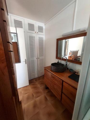 a bathroom with a sink and a mirror at La tranquillité in Les Abymes