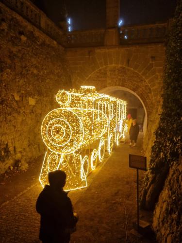 a tunnel with a camera covered in lights at Apartament exclusive Głuszyca in Głuszyca