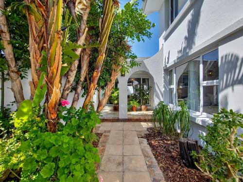 a courtyard of a house with palm trees at Strand Boat House in Cape Town