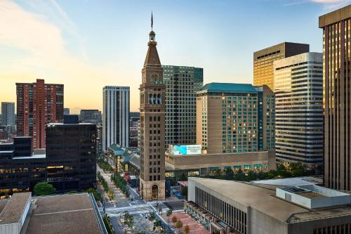 a view of a city skyline with a clock tower at The Westin Denver Downtown in Denver