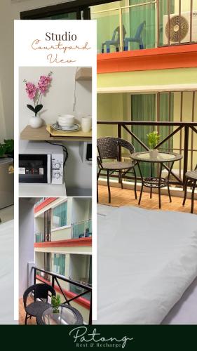 a collage of photos with a table and chairs at Patong Rest & Recharge in Patong Beach