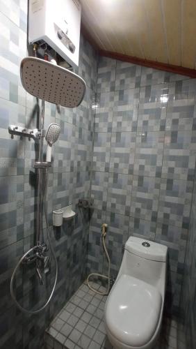 a bathroom with a toilet and a shower at Banua Lida Homestay in Poso