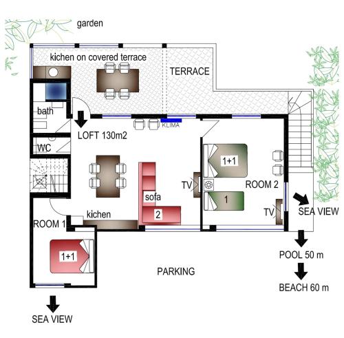a floor plan of a house at Beach House Bella Vista apartments in Trogir