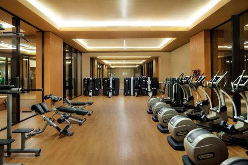 a gym with a row of treadmills and machines at Casa Maat at JW Marriott Los Cabos Beach Resort & Spa in San José del Cabo