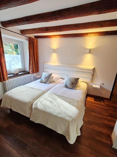 une chambre avec deux lits et une fenêtre dans l'établissement Domaine de l'Olifant, à Champanges