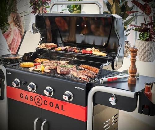 a grill with different types of food on it at L'Olivette in Aubenas