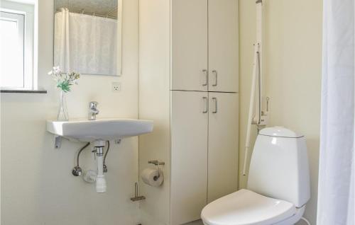 a bathroom with a toilet and a sink at Holiday Home Halvejen Hytte Spjald Xi in Spjald