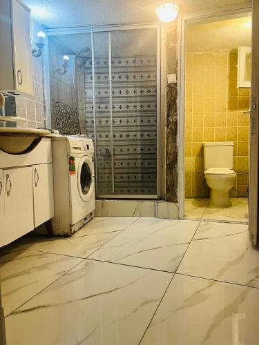 a bathroom with a washing machine and a toilet at DEDENİN YERİ İSTANBUL in Istanbul