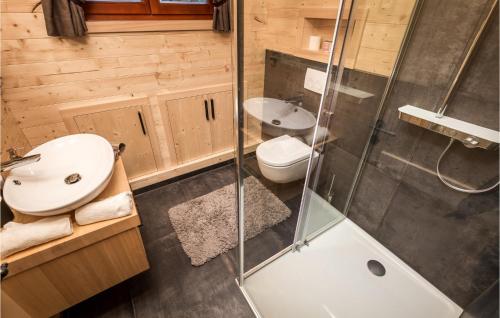 a bathroom with a toilet and a sink and a shower at Nice Home In Brod Na Kupi With Sauna in Brod na Kupi
