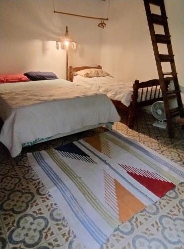 een slaapkamer met 2 bedden en een tapijt op de vloer bij Sitio Flor do Coriscão Paraty in Paraty