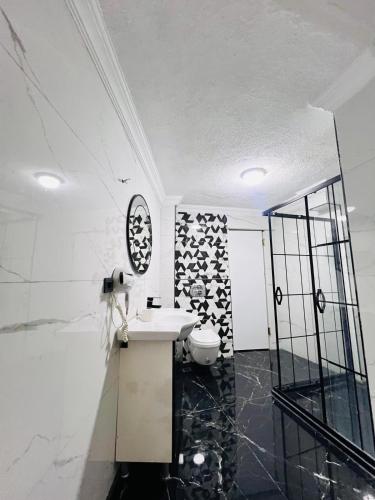 a bathroom with a sink and a toilet at Pembe Köşk Old City Center in Istanbul
