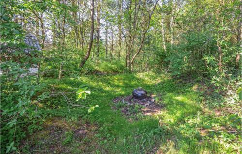 a black pot sitting in the middle of a forest at Holiday Home Hurup Thy With Hot Tub I in Sønder Ydby