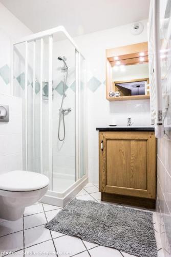 une salle de bain avec une douche, des toilettes et un lavabo dans l'établissement Résidence Iseran - ISERAN 19 MAE-9961, à Arc 1800